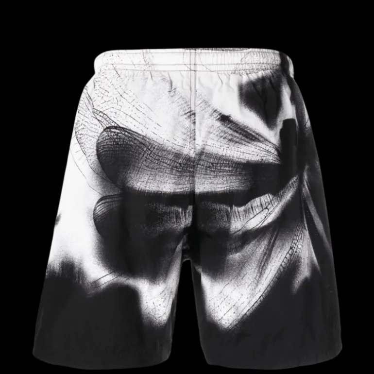 short de bain ALEXANDER MCQUEEN blanc imprimé Dragonfly libellule noire