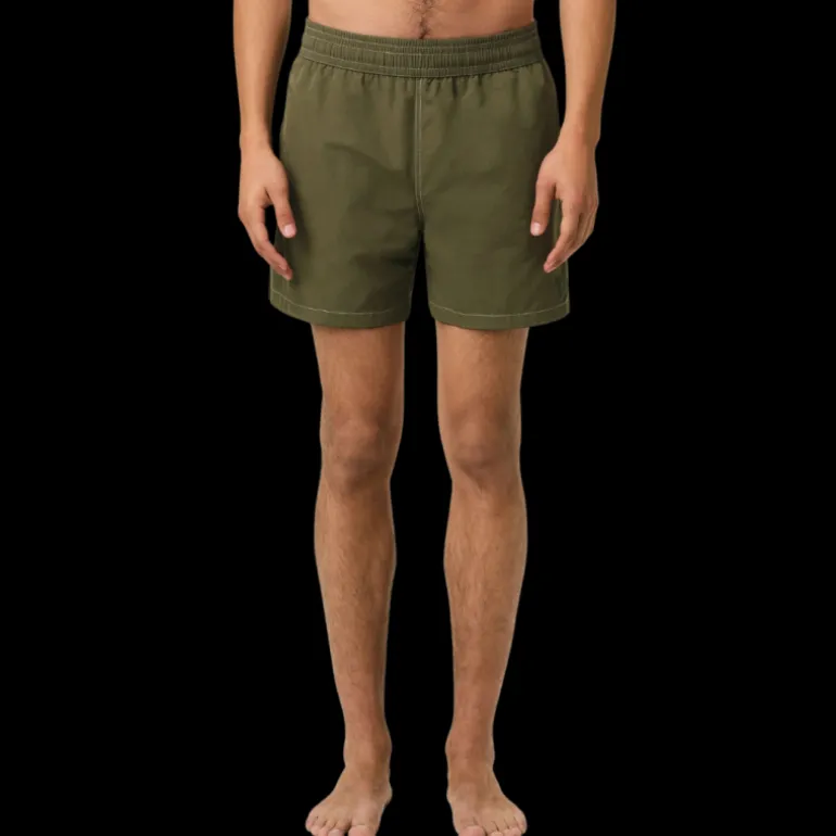 Short de bain AMI Paris toile technique kaki broderie cœur kaki