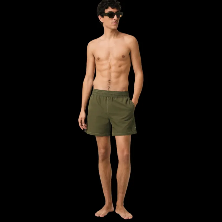 Short de bain AMI Paris toile technique kaki broderie cœur kaki