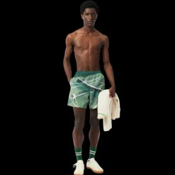 Short de bain LACOSTE nylon séchage rapide imprimé vert Tennis