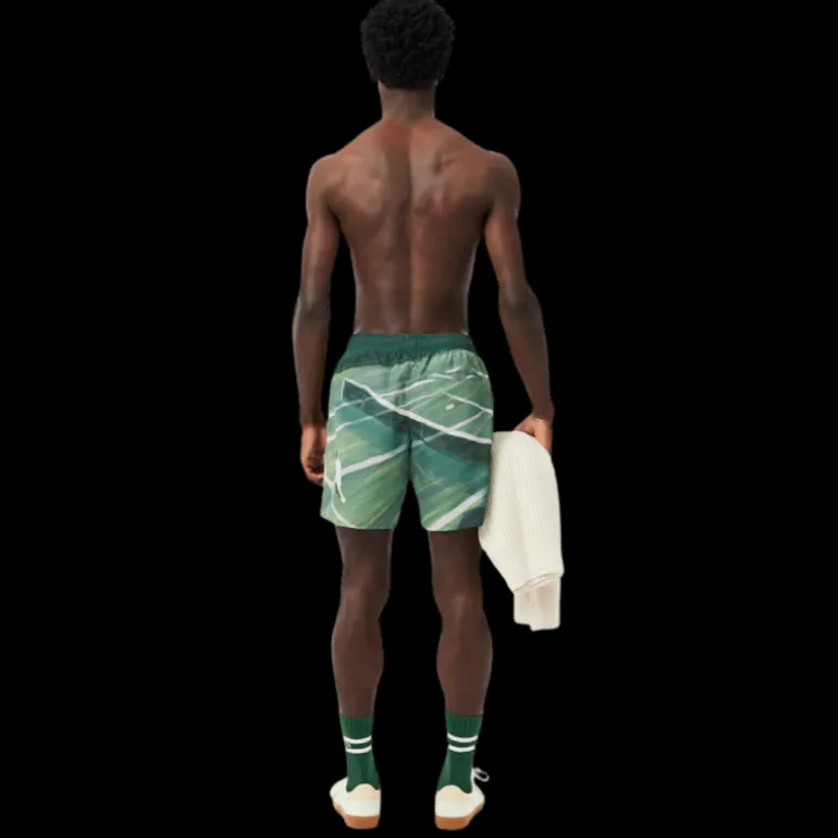 Short de bain LACOSTE nylon séchage rapide imprimé vert Tennis