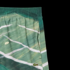 Short de bain LACOSTE nylon séchage rapide imprimé vert Tennis