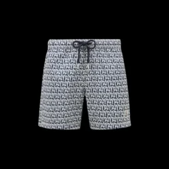 short de bain MONCLER bleu marine imprimé monogramme blanc all-over