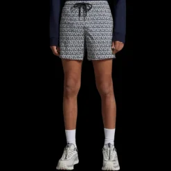 short de bain MONCLER bleu marine imprimé monogramme blanc all-over