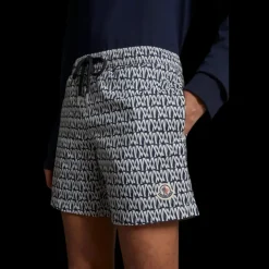 short de bain MONCLER bleu marine imprimé monogramme blanc all-over