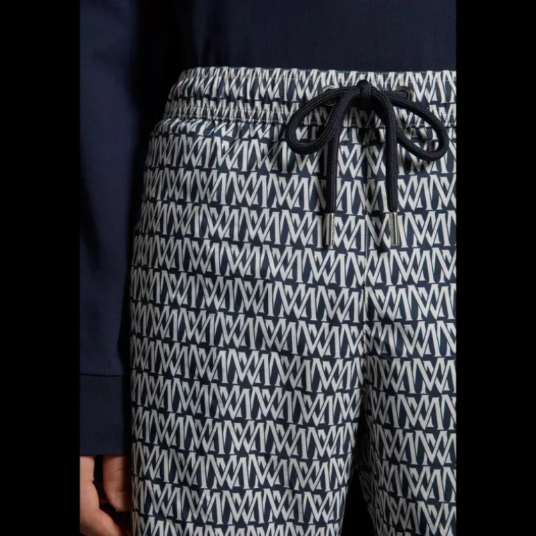 short de bain MONCLER bleu marine imprimé monogramme blanc all-over
