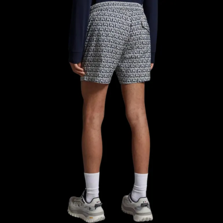 short de bain MONCLER bleu marine imprimé monogramme blanc all-over