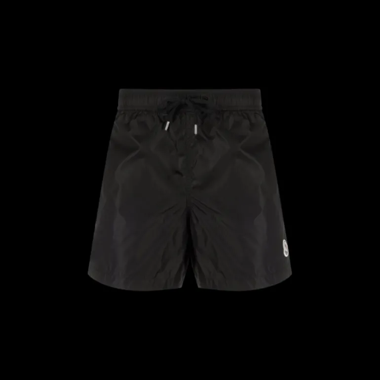 Short de bain MONCLER nylon noir patch logo blanc