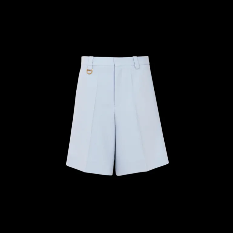 Short tailleur CHLOE crêpe de laine bleu ciel anneau D