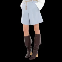 Short tailleur CHLOE crêpe de laine bleu ciel anneau D