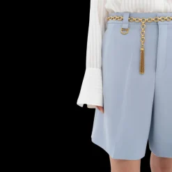 Short tailleur CHLOE crêpe de laine bleu ciel anneau D