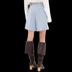 Short tailleur CHLOE crêpe de laine bleu ciel anneau D