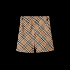 Short tissu sergé tissé Check beige poche cavalier