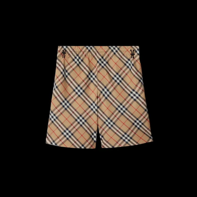 Short tissu sergé tissé Check beige poche cavalier
