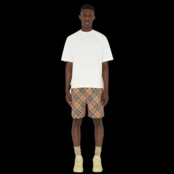 Short tissu sergé tissé Check beige poche cavalier