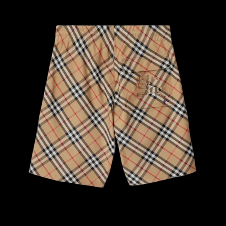 Short tissu sergé tissé Check beige poche cavalier