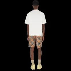 Short tissu sergé tissé Check beige poche cavalier