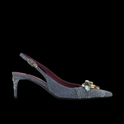 Slingback DOLCE & GABBANA denim patchwork ornements cristaux multicolore