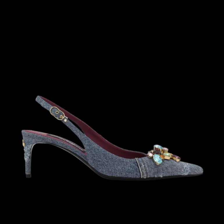 Slingback DOLCE & GABBANA denim patchwork ornements cristaux multicolore