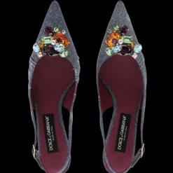 Slingback DOLCE & GABBANA denim patchwork ornements cristaux multicolore
