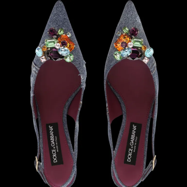 Slingback DOLCE & GABBANA denim patchwork ornements cristaux multicolore