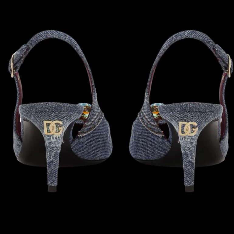 Slingback DOLCE & GABBANA denim patchwork ornements cristaux multicolore