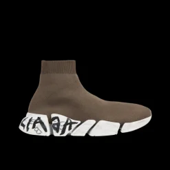 Sneaker BALENCIAGA Speed 2.0 Graffiti maille beige taupe semelle tag noir