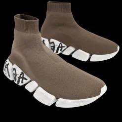 Sneaker BALENCIAGA Speed 2.0 Graffiti maille beige taupe semelle tag noir