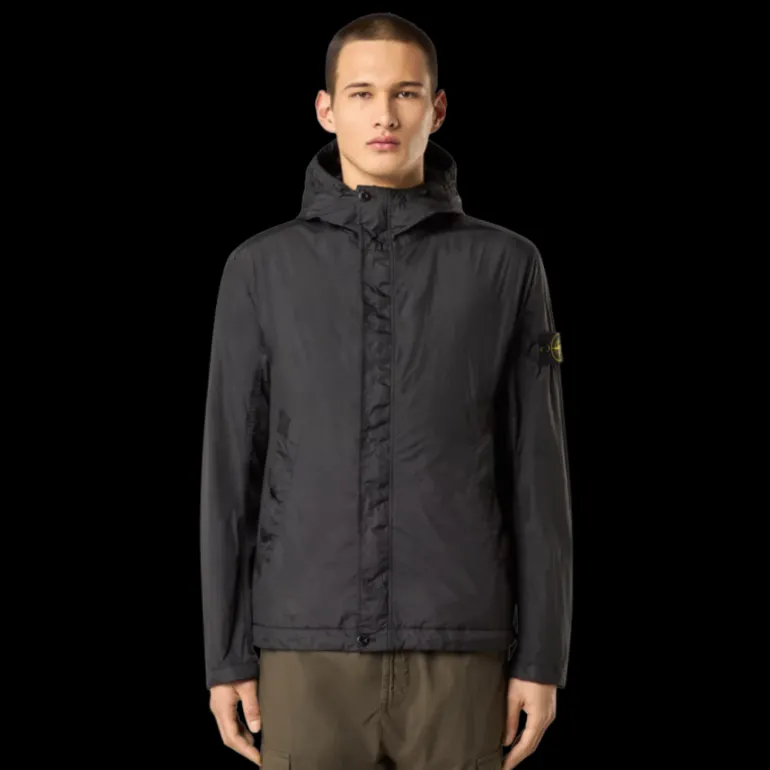 STONE ISLAND Veste à capuche zippée nylon recyclé Crinkle Reps noir