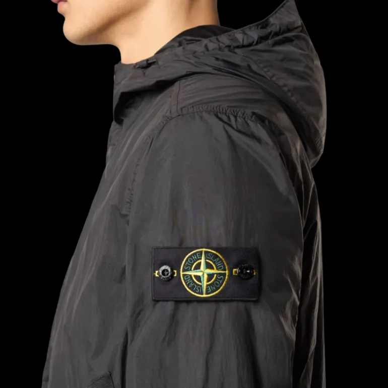 STONE ISLAND Veste à capuche zippée nylon recyclé Crinkle Reps noir