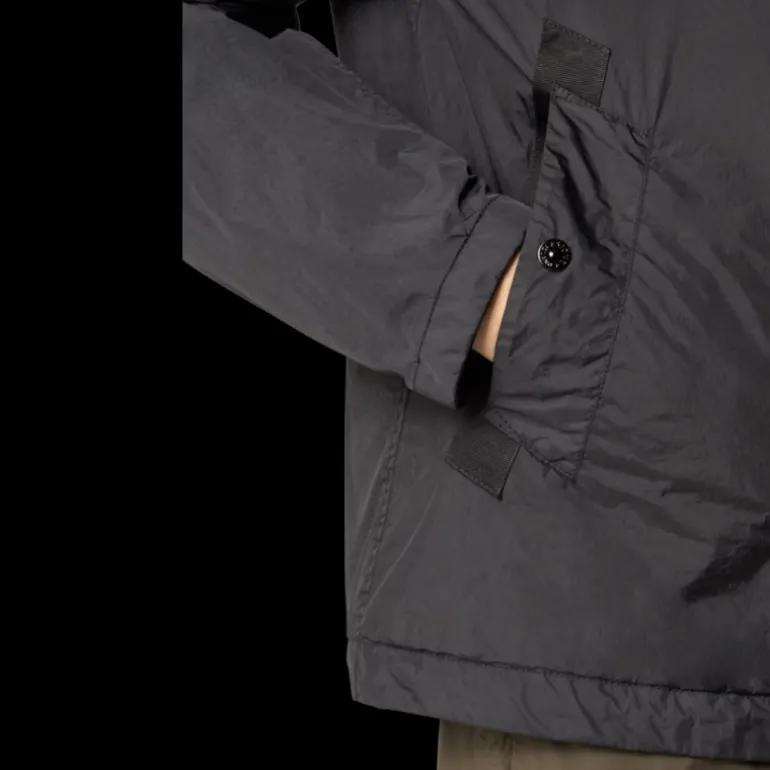 STONE ISLAND Veste à capuche zippée nylon recyclé Crinkle Reps noir
