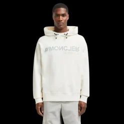 Sweat à capuche MONCLER coton écru logo gris Grenoble effet miroir