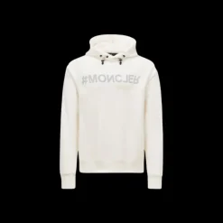 Sweat à capuche MONCLER coton écru logo gris Grenoble effet miroir