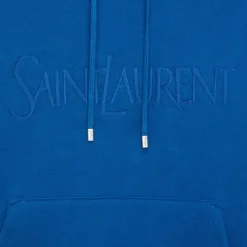 Sweat à capuche SAINT LAURENT molleton coton bio bleu electrique broderie logo