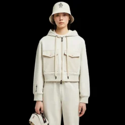 Sweat zippé à capuche MONCLER coton lin gris détails poches