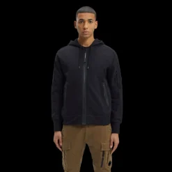 Sweat zippé CP COMPANY molleton relief diagonal polaire noir
