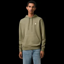 Sweat-shirt à capuche AMI Paris Hoodie coton molleton kaki cœur blanc