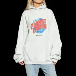 Sweat-shirt à capuche BALENCIAGA Hoodie coton blanc Planet Earth