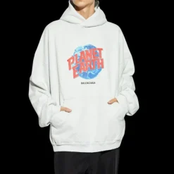 Sweat-shirt à capuche BALENCIAGA Hoodie coton blanc Planet Earth