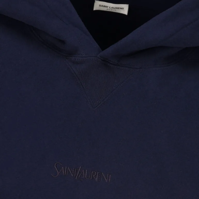 Sweat-shirt à capuche Hoodie bleu marine broderie Saint Laurent