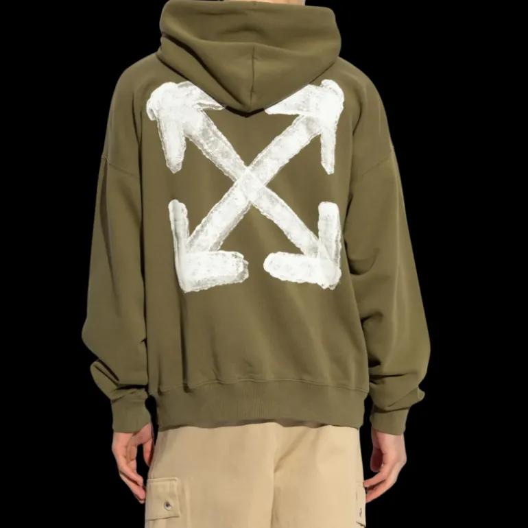 Sweat-shirt à capuche OFF WHITE coton kaki Spray Arrow blanc