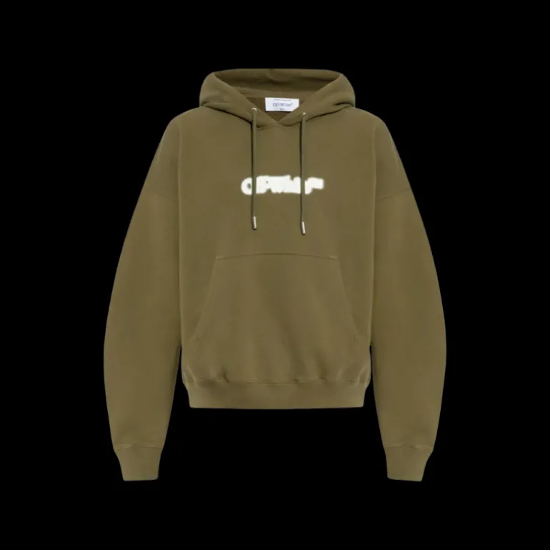 Sweat-shirt à capuche OFF WHITE coton kaki Spray Arrow blanc