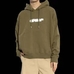 Sweat-shirt à capuche OFF WHITE coton kaki Spray Arrow blanc