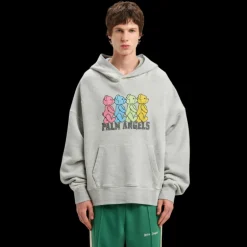 Sweat-shirt à capuche PALM ANGELS coton gris nounours multicolore