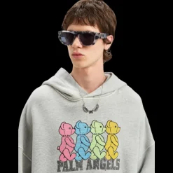 Sweat-shirt à capuche PALM ANGELS coton gris nounours multicolore