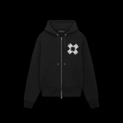 Sweat-shirt à capuche zippé AMIRI coton noir monogramme MA Quad blanc