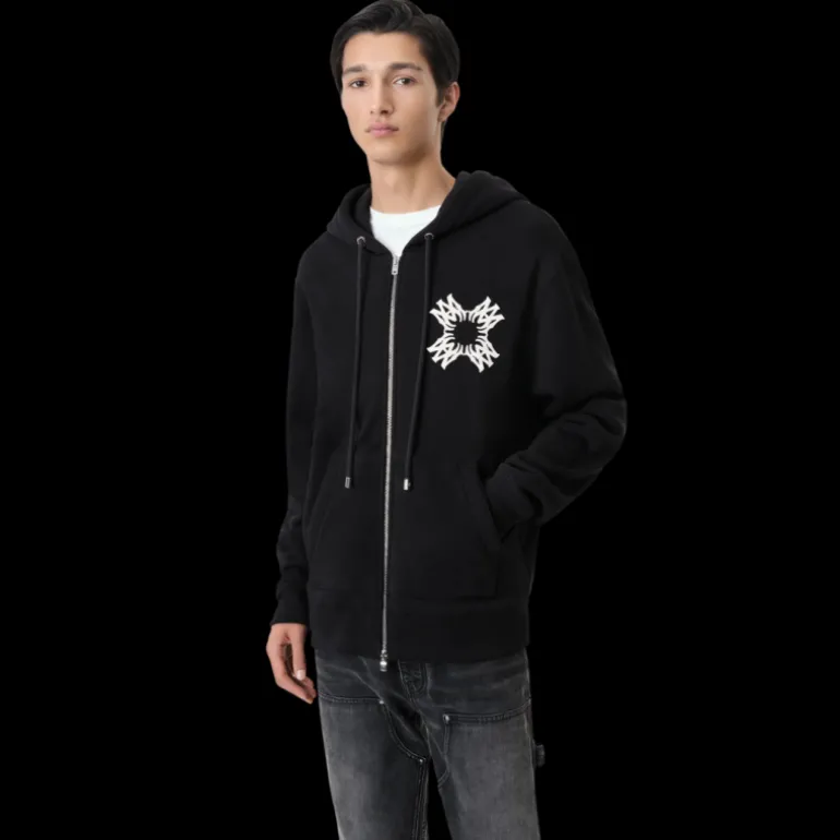 Sweat-shirt à capuche zippé AMIRI coton noir monogramme MA Quad blanc