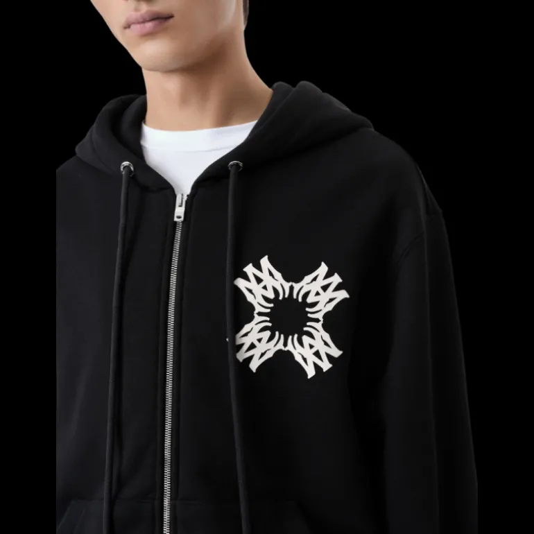 Sweat-shirt à capuche zippé AMIRI coton noir monogramme MA Quad blanc