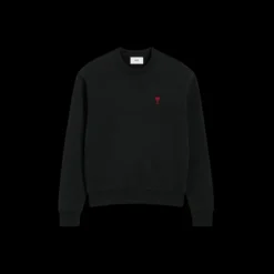 Sweatshirt AMI col rond  molleton coton bio non gratté noir logo cœur rouge
