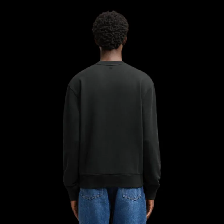 Sweatshirt AMI col rond molleton coton bio non gratté noir logo cœur rouge